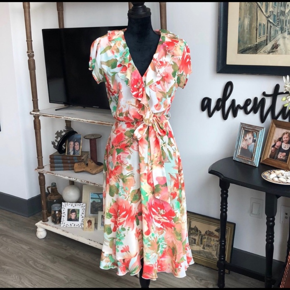 MSK Sheer Floral Spring Summer Wrap Dress